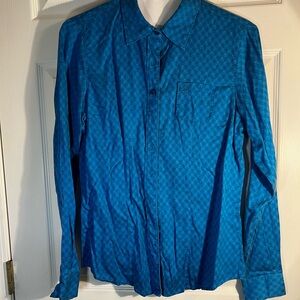 Cinch Blue Diamond-Pattern Long Sleeve Button-Up Shirt